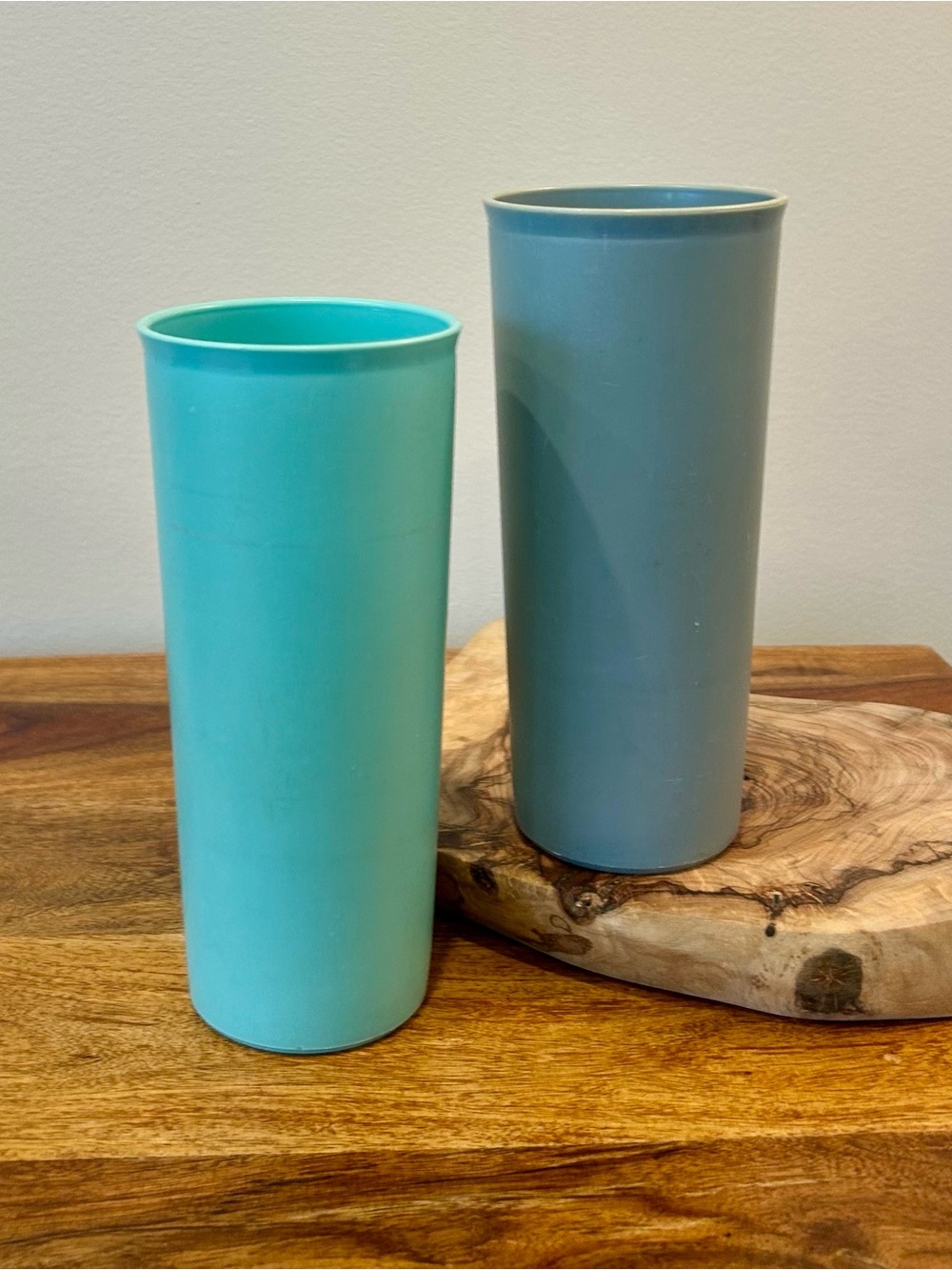 Vintage Tupperware Tall Tumblers-Pastel Colors-Lot of 2 - Teal and Grey